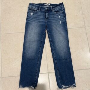 BKE Blue Cropped Ankle Jeans with Raw Frayed Hem